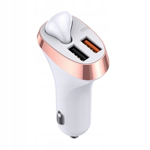 Dual USB Ports QC3.0 Quick Charge Car Charger with Bluetooth Earphone