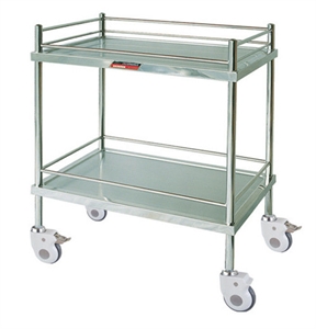 Two Layer Side Rail Stainless Steel Medical Trolley With Two Decks
