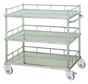 Three Layers With Side Rail Stainless Steel Frame Medical Instrument Trolley