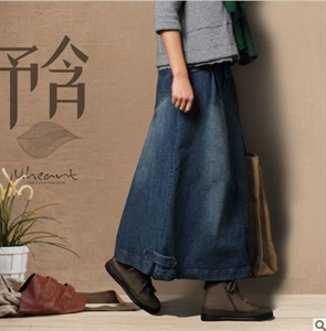 dark colour long jeans skirts for lady LS001
