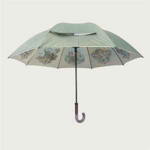 Picture of double canopy wooden straight .umbrella with full printing inside